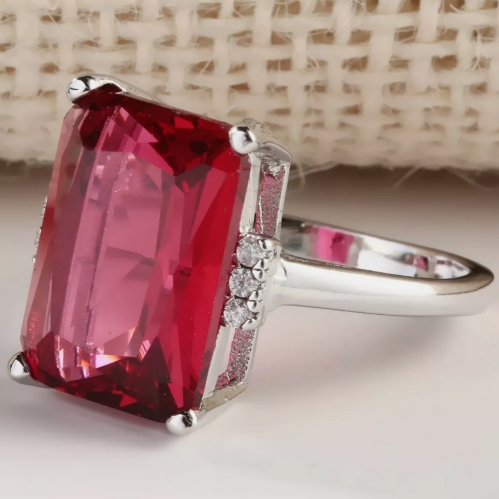 Georgeous Emerald Cut Simulated Ruby Ring